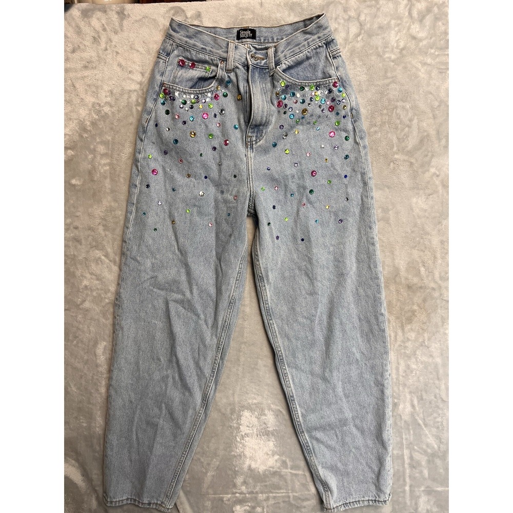 Simple Society Womens Light Blue High Rise Regular Fit Mom Denim Jeans Size 27
